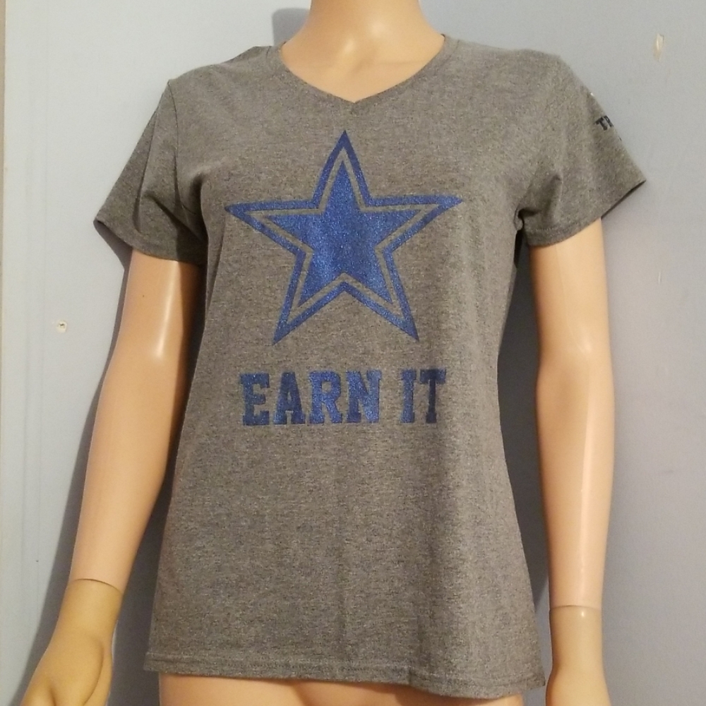 Women's Gray V-Neck Tee with Blue Star Graphic